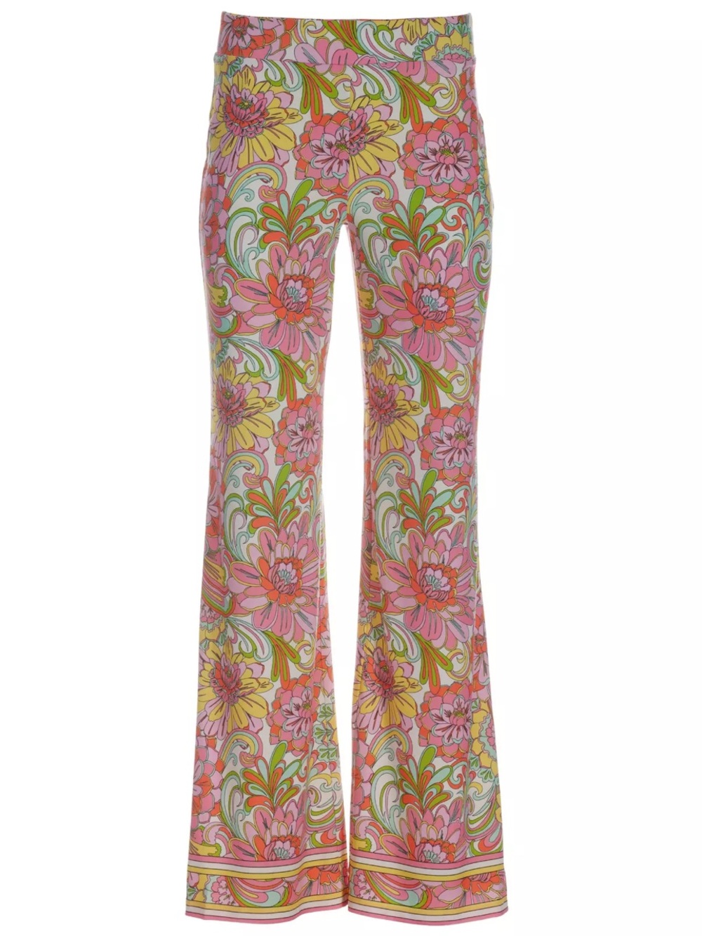 Boston Proper Floral Explosion Border Palazzo Pants Size Medium Pull on Groovy